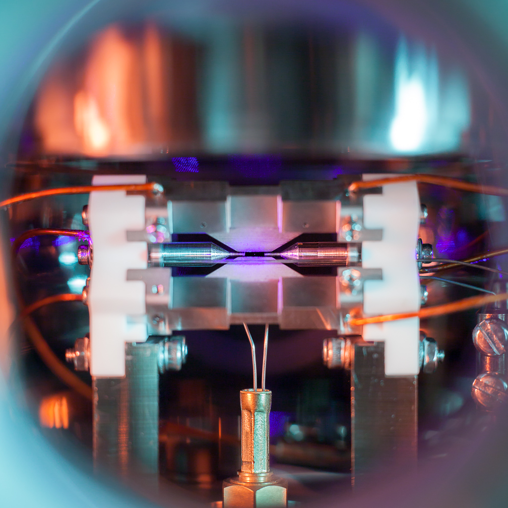 Photograph of a single Strontium atom in an ion trap.